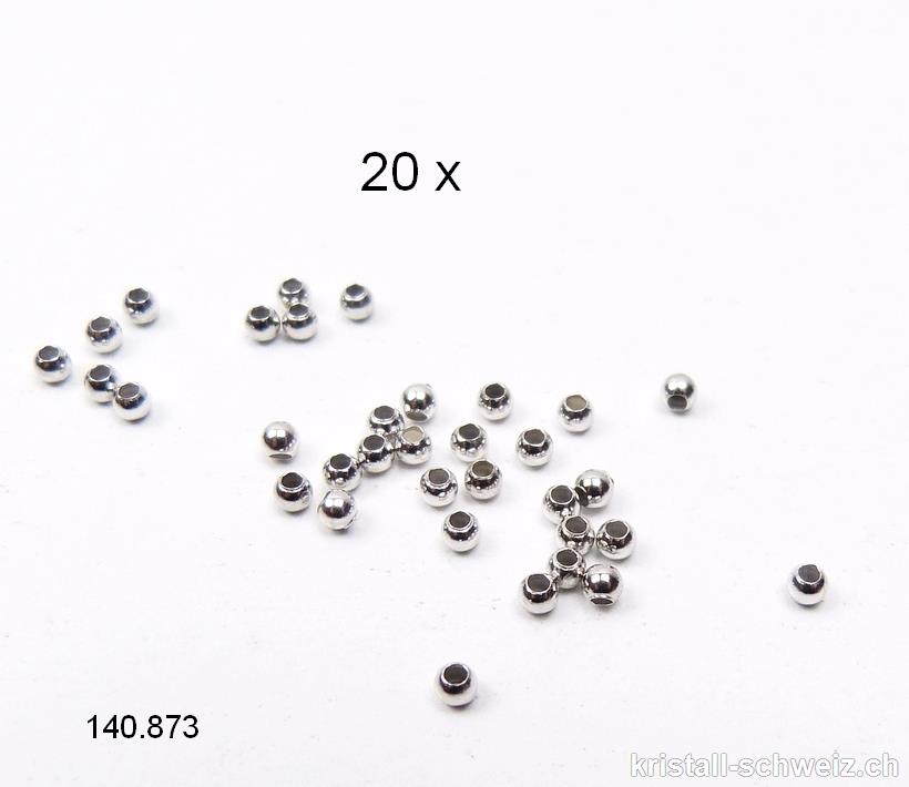 20 Stk - Perlen oder Questschösen 2 mm, Silber 925 RHODINIERT