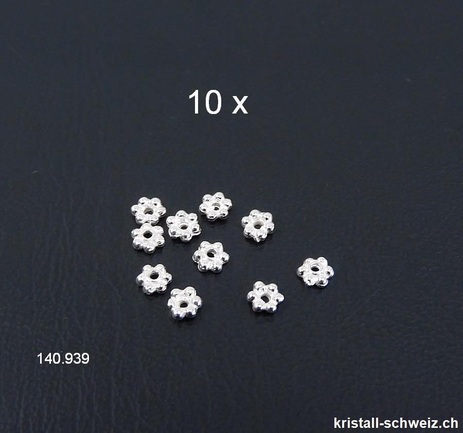 Batch 10 Stk. Mini Blumen 3,5 mm, Zwischenteil 925er Silber