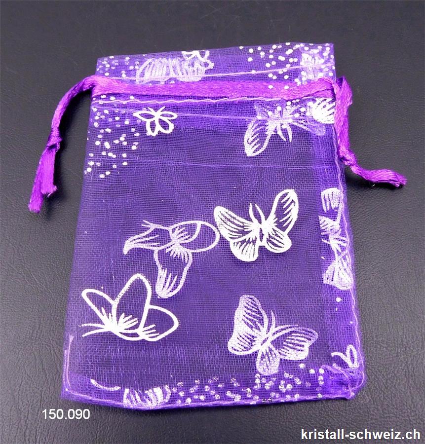 Organza Beutel violet m. Schmetterlinge versilbert, ca. 6,5 - 7 x 8,5 cm