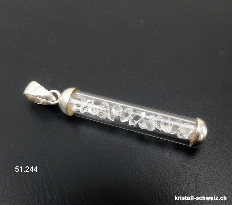 Anhänger Herkimer Diamant Doppelender an 925er Silber, 4 x 0,7 cm