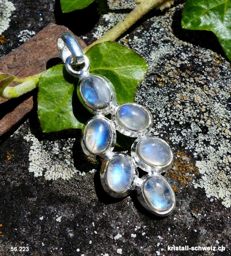 Anhänger Traube Regenbogen Mondstein aus 925 Silber. SONDERANGEBOT