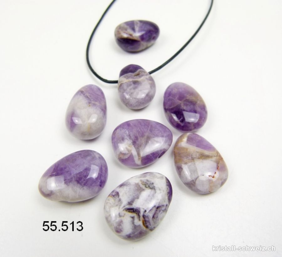 Amethyst-Quarz gebohrt  ca. 2,5 cm mit Lederband. SONDERANGEBOT