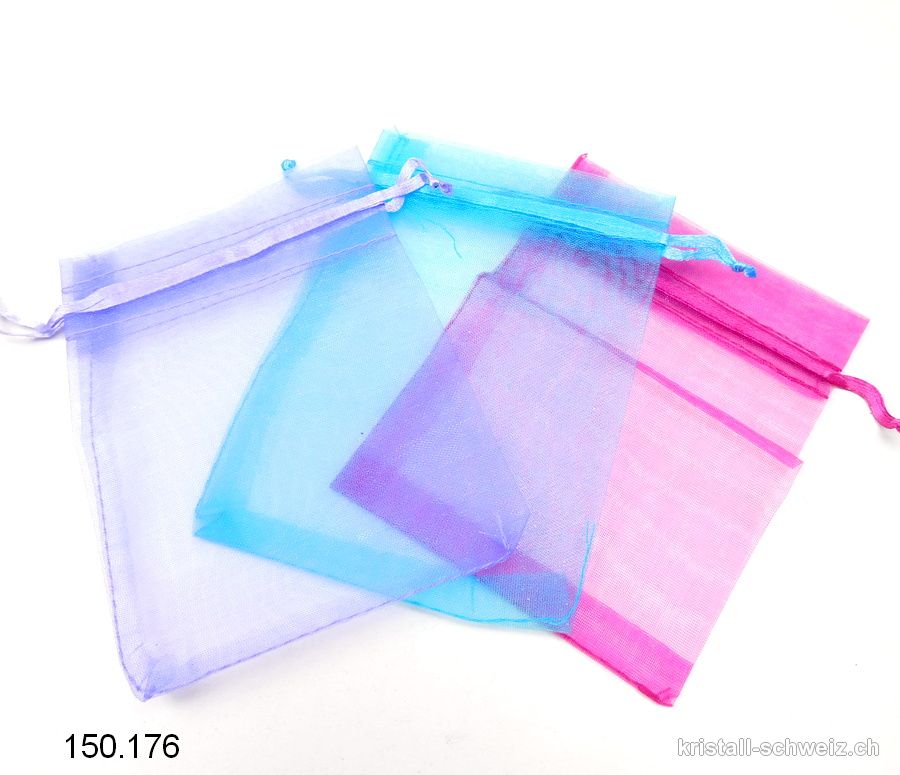 Set 3 Organza Beutel blau-fuchsia-lila 12 x 8,5 cm. SONDERANGEBOT