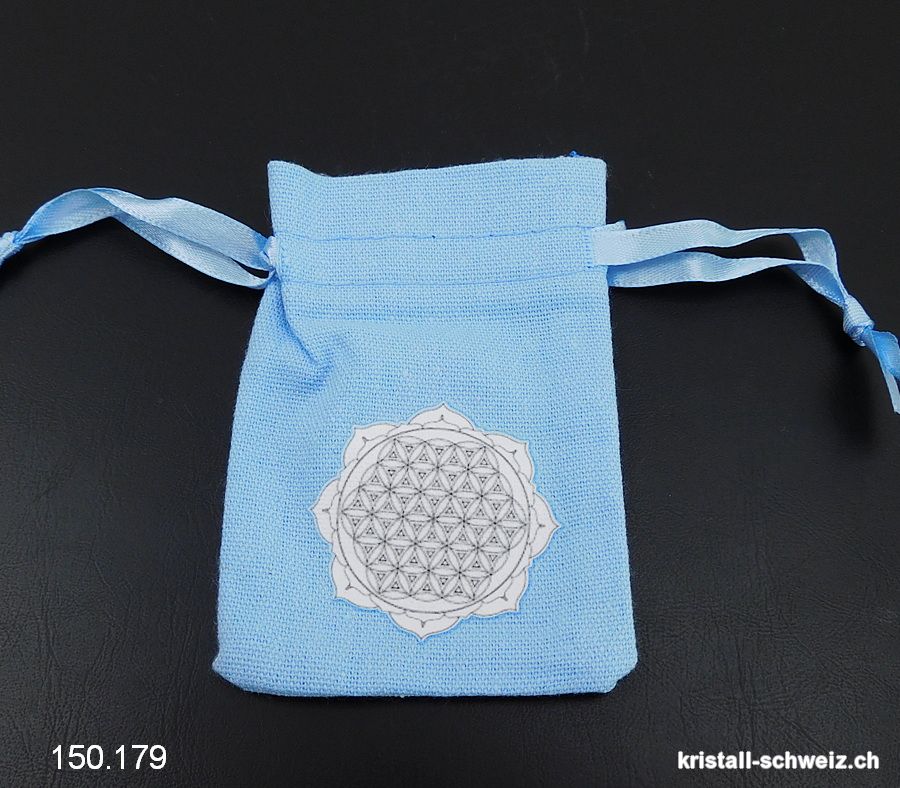 Baumwoll-Beutel blau Mandala - Blume des Lebens, ca. 10 x 6,5 cm