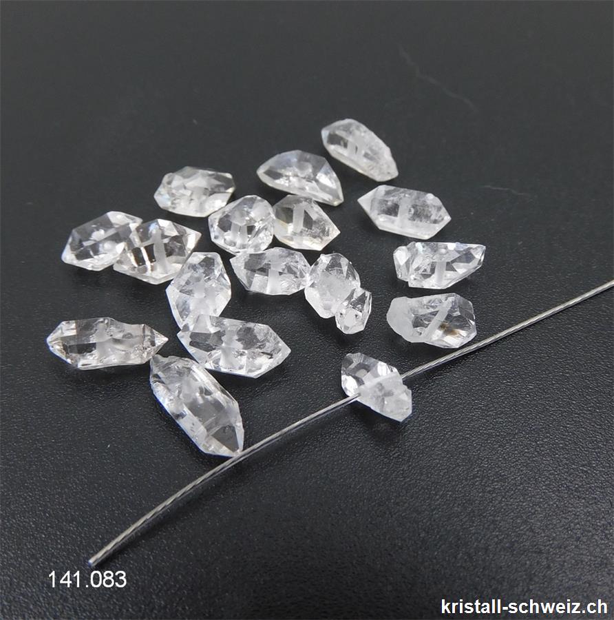 Herkimer Diamant Doppelender gelocht, Typ Himalaya. Lang. 8 bis 10 mm. SONDERANGEBOT