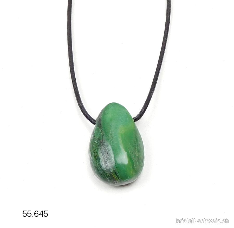 Prasem - Afrika Jade 3 cm, gebohrt mit Lederband. SONDERANGEBOT