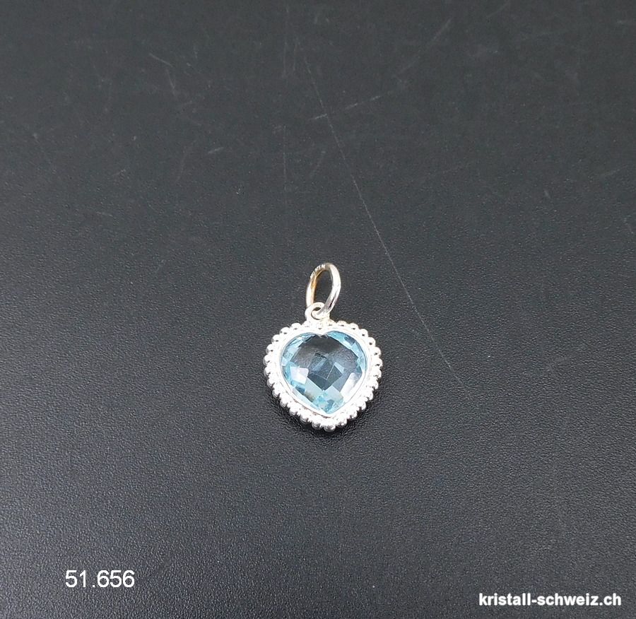 Anhänger Topas blau, facettierter Herz 1,5 cm aus 925 Silber