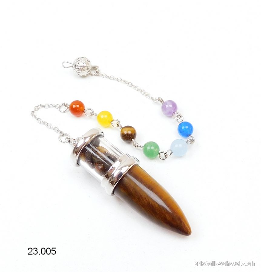 Pendel Tigerauge ca. 5 cm mit abnehmbarer Chakra-Kette