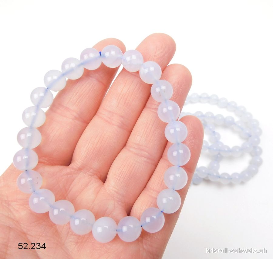 Armband Chalcedon blau 8,5 mm, elastisch 19 cm. A-Qual.