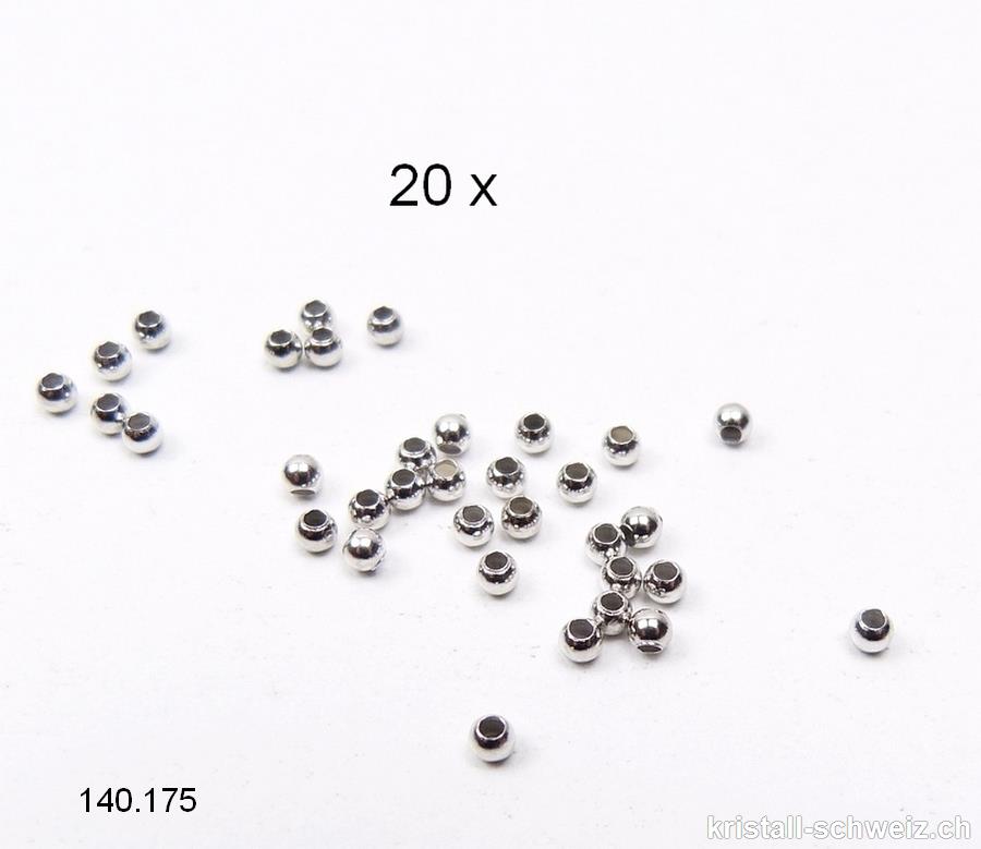 20 Stk - Perlen oder Questschösen 2,2 mm, Silber 925 RHODINIERT