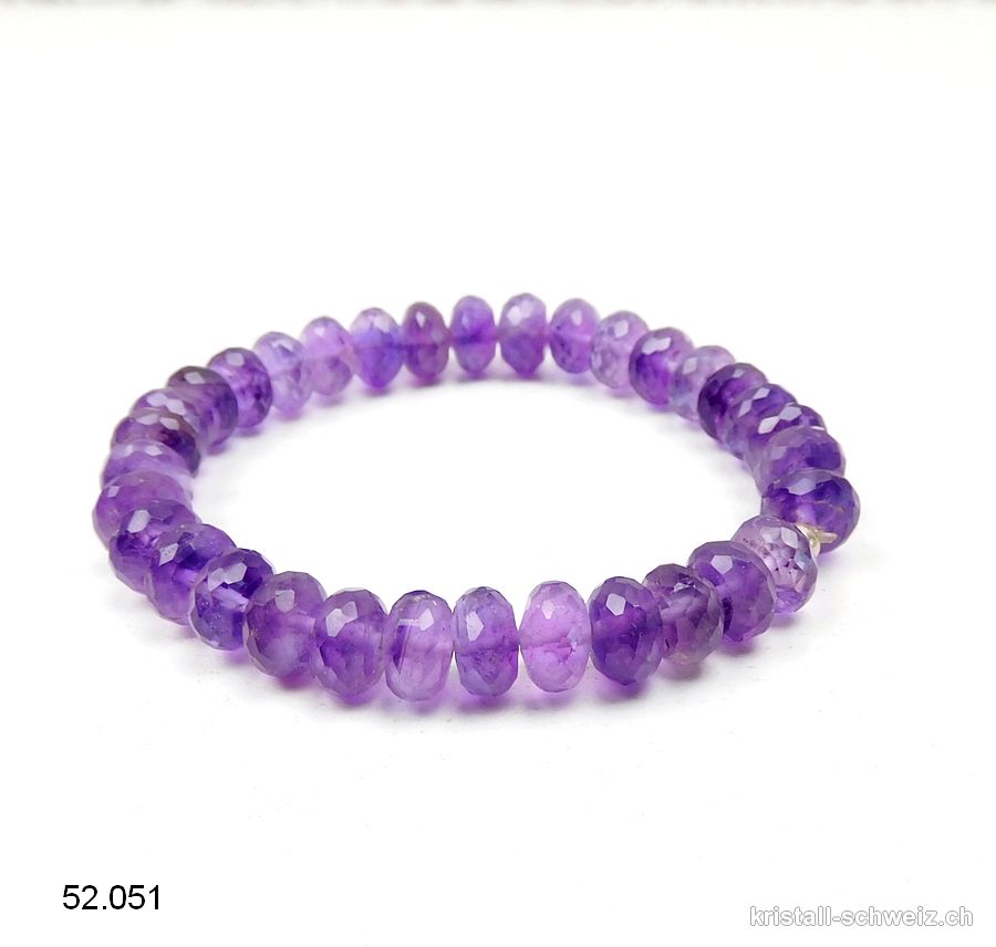 Armband Amethyst facettierte Buttons 8 - 9 mm, elastisch 18,5 - 19 cm