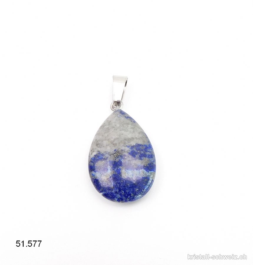 Anhänger Lapislazuli AB 2 cm, Tropfen flach mit Metallöse