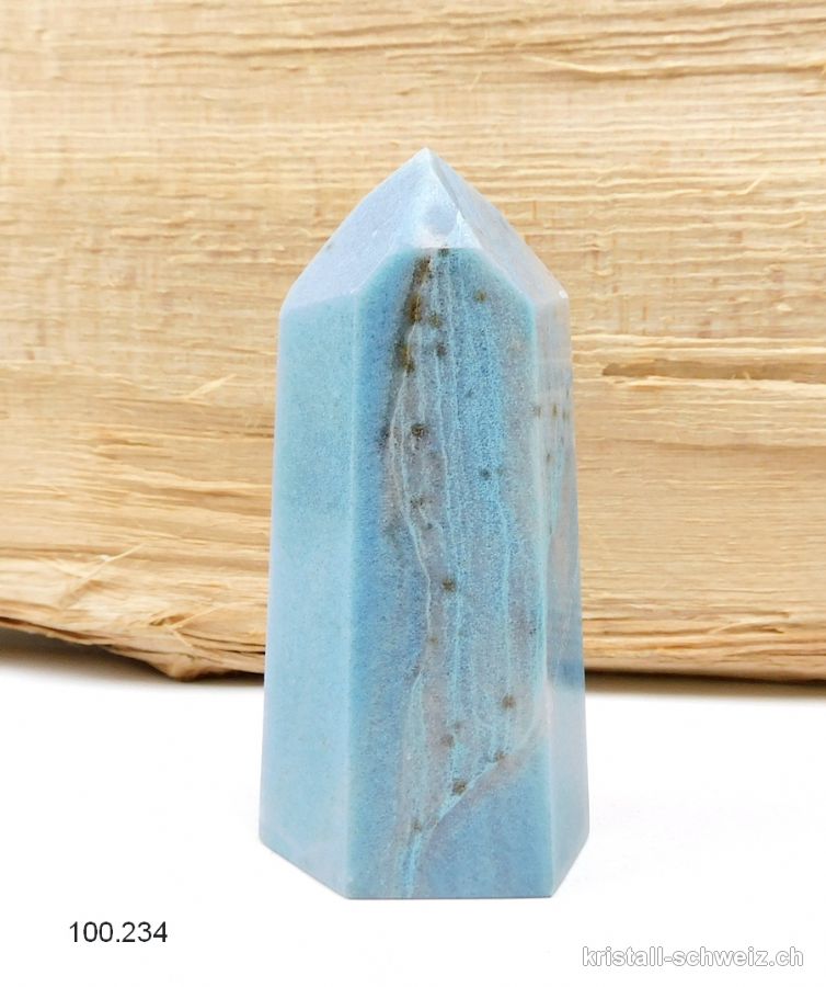 Blau Quarz mit Troilit, Obelisk 8,8 cm. Unikat 184 Gramm