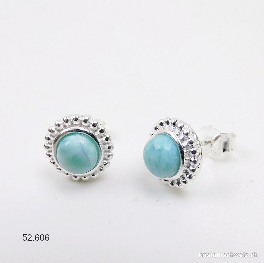 Ohrstecker Larimar Cabochons 10 mm aus 925 Silber