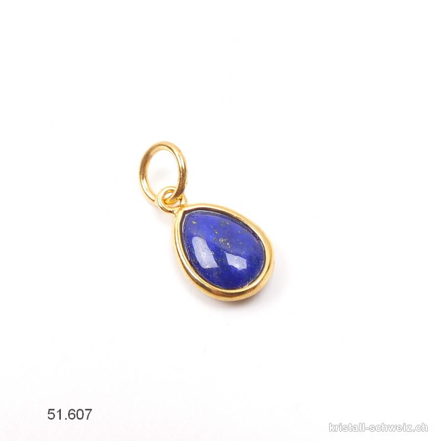 Anhänger Lapislazuli Mini-Tropfen aus 925er Silber vergoldet, 11 x 8 mm