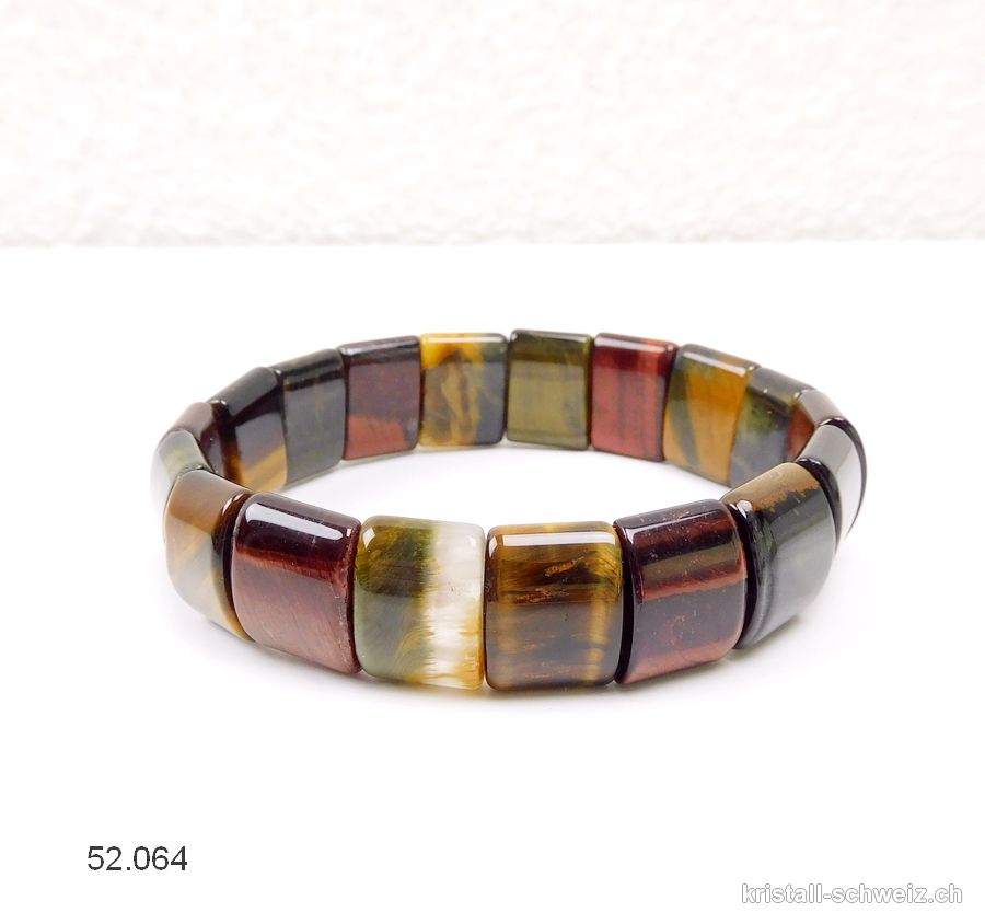 Armband Tigerauge - gold - rot - Falkenauge 1 x 1,5 cm, elastisch 19 cm