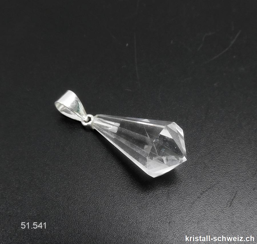 Anhänger Bergkristall facettierter Tropfen ca. 2 cm an Silberöse
