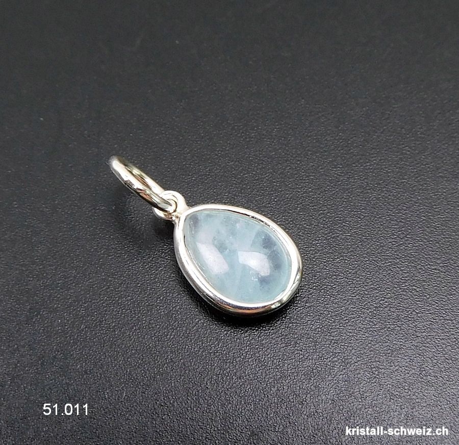 Anhänger Aquamarin mini-Tropfen aus 925 Silber, 11 x 8 mm