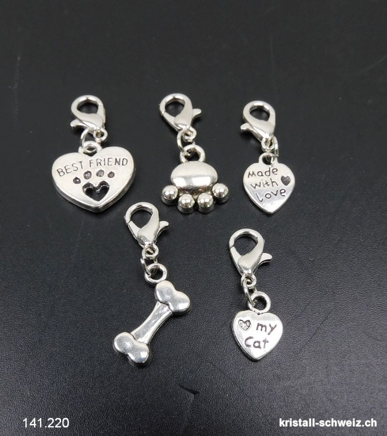 Los 5 Charms 1 bis 1,5 cm und Haken, aus Metall versilbert. SONDERANGEBOT