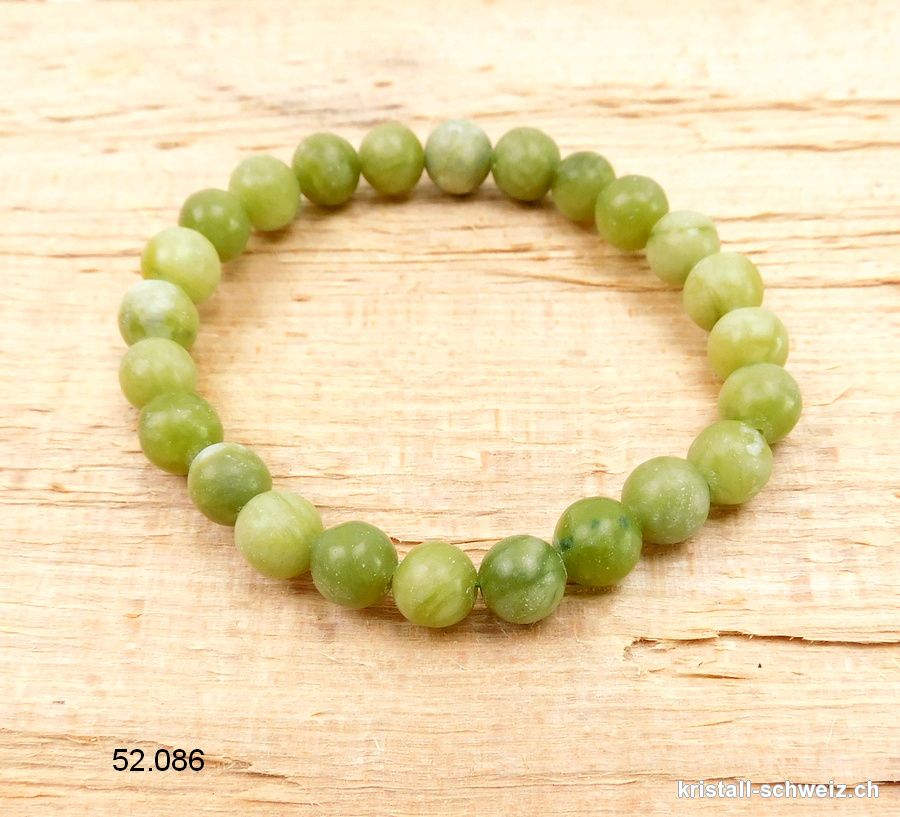 Armband Jade Serpentin 8-8,5 mm, elastisch 18 cm. Grösse M