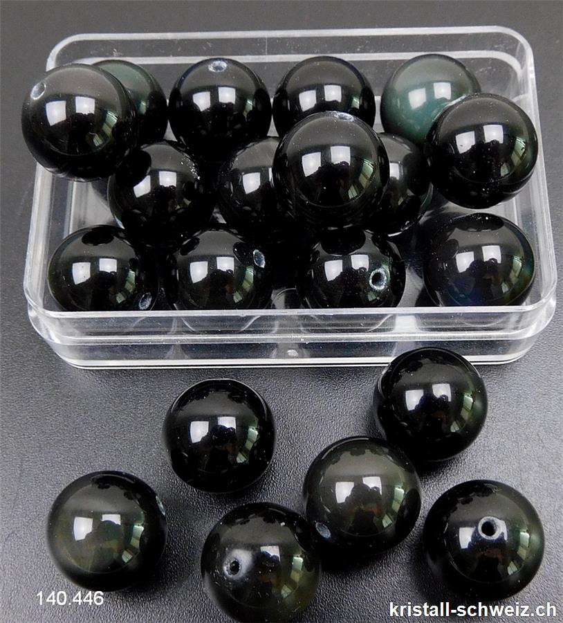 Obsidian schwarz - Regenbogen, Kugel gelocht  12 mm