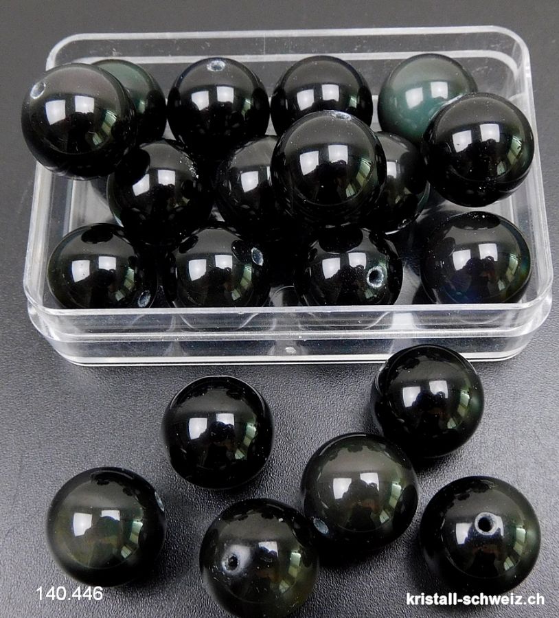 Obsidian schwarz - Regenbogen, Kugel gelocht  12 mm