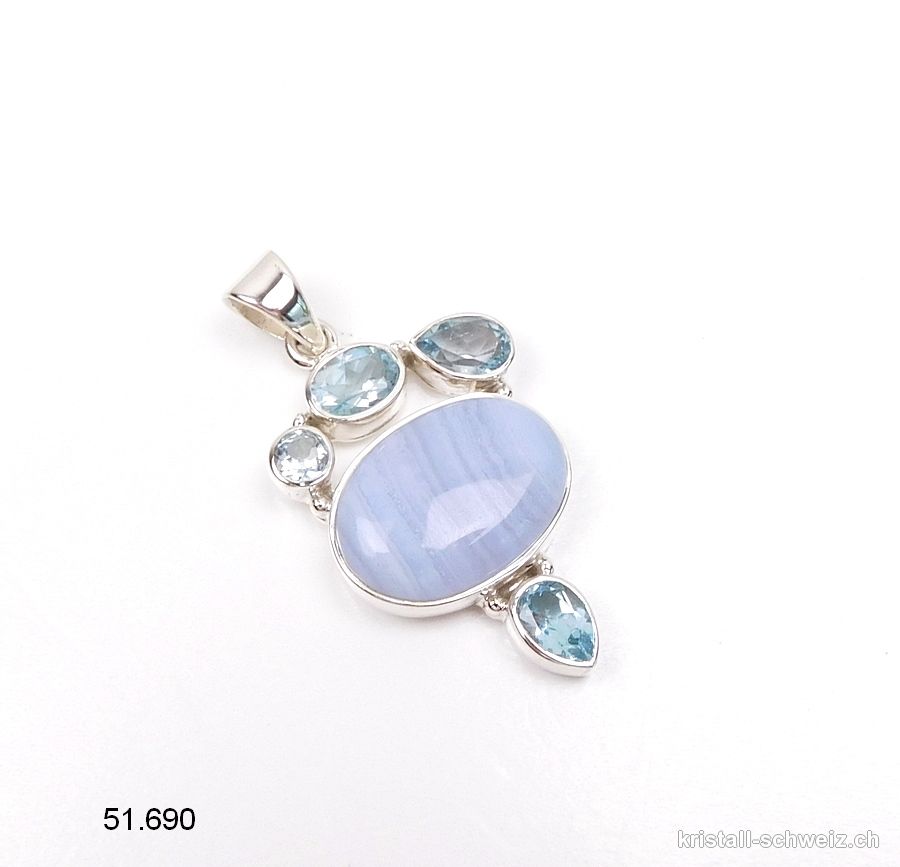 Anhänger Chalcedon blau gebändert, Topas blau an 925er Silber. Unikat