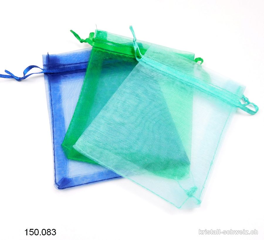 Set 3 Organza Beutel blau - dunkle grün - hellgrün 11 x 8,5 cm. SONDERANGEBOT