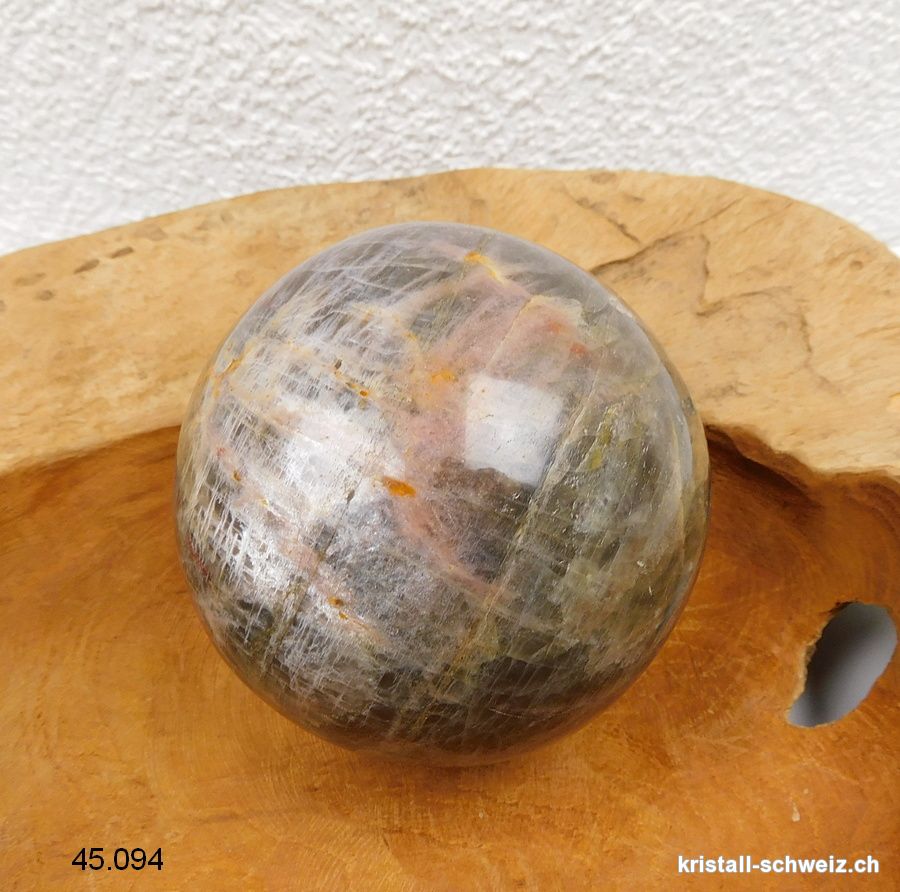 Kugel Mondstein schwarz aus Madagascar Ø 8,5 cm. Einzelstück