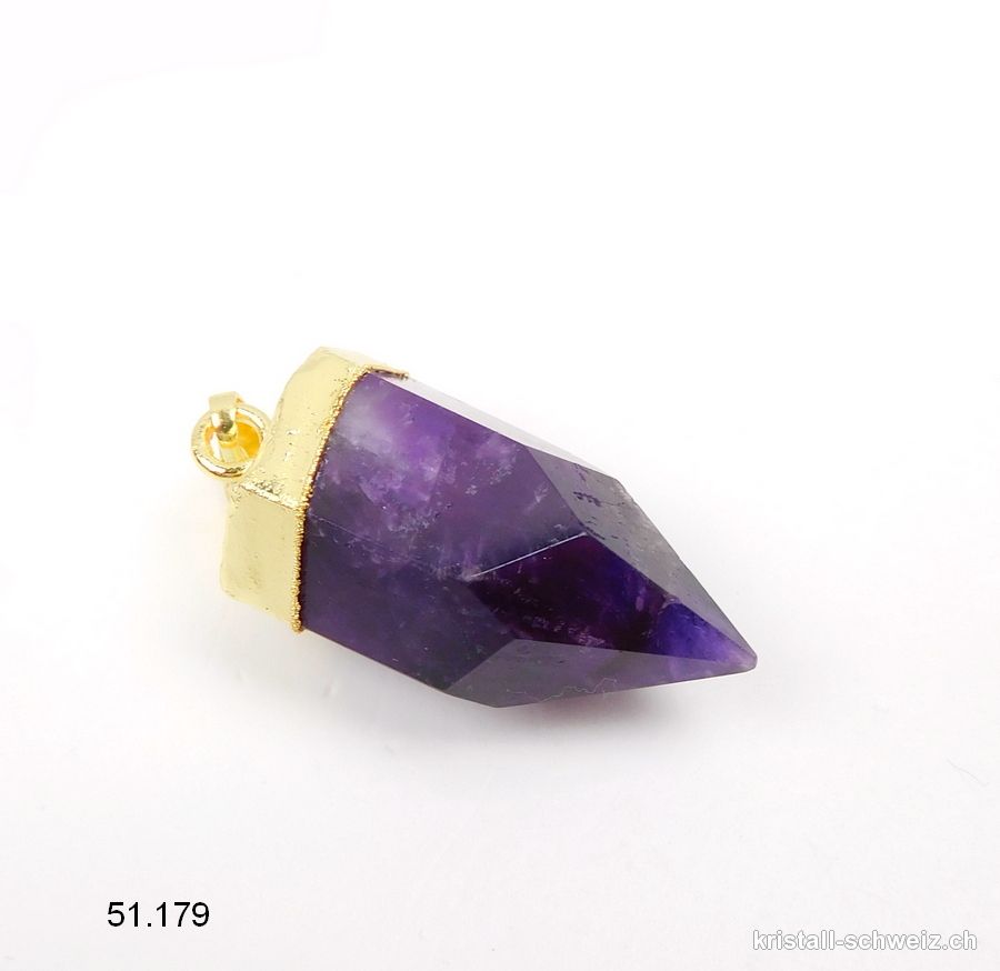 Anhänger Amethyst dunkel facettiert mit Metall vergoldet 3 - 3,5 cm