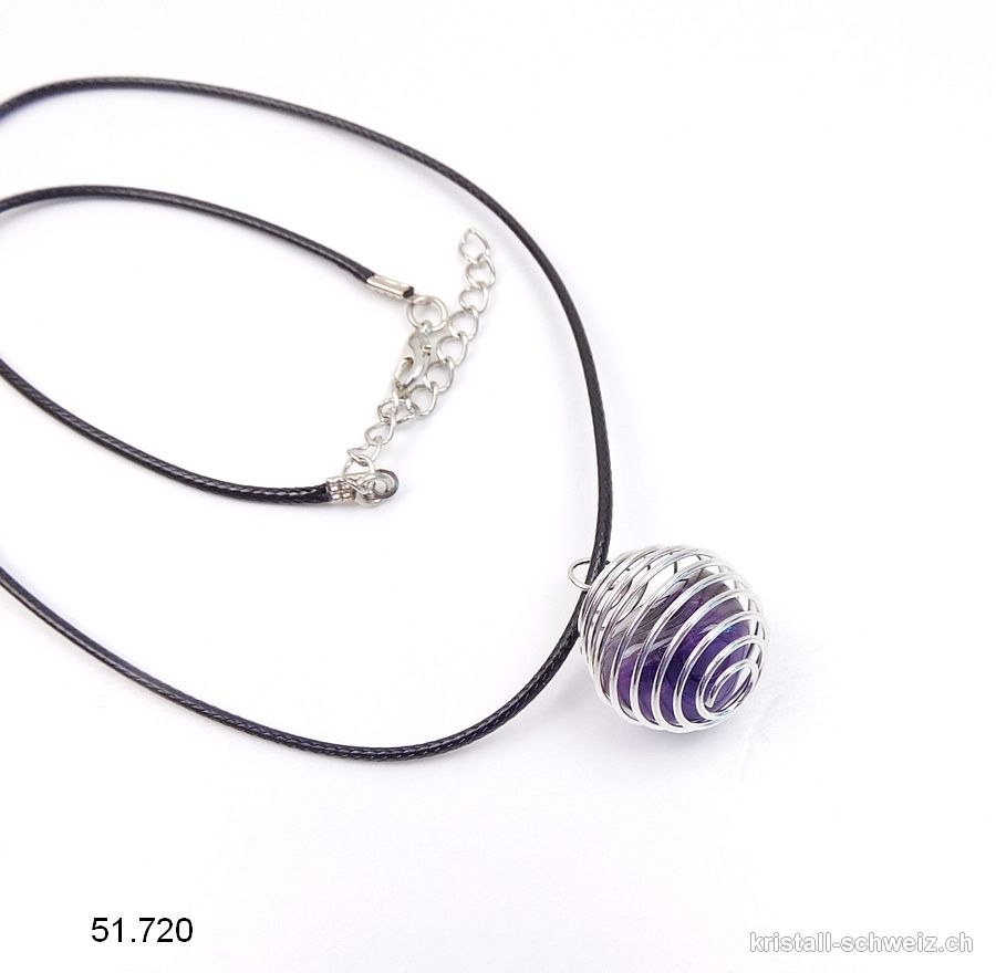 Anhänger Amethyst Metallspirale mit Lederlook-Kette. SONDERANGEBOT