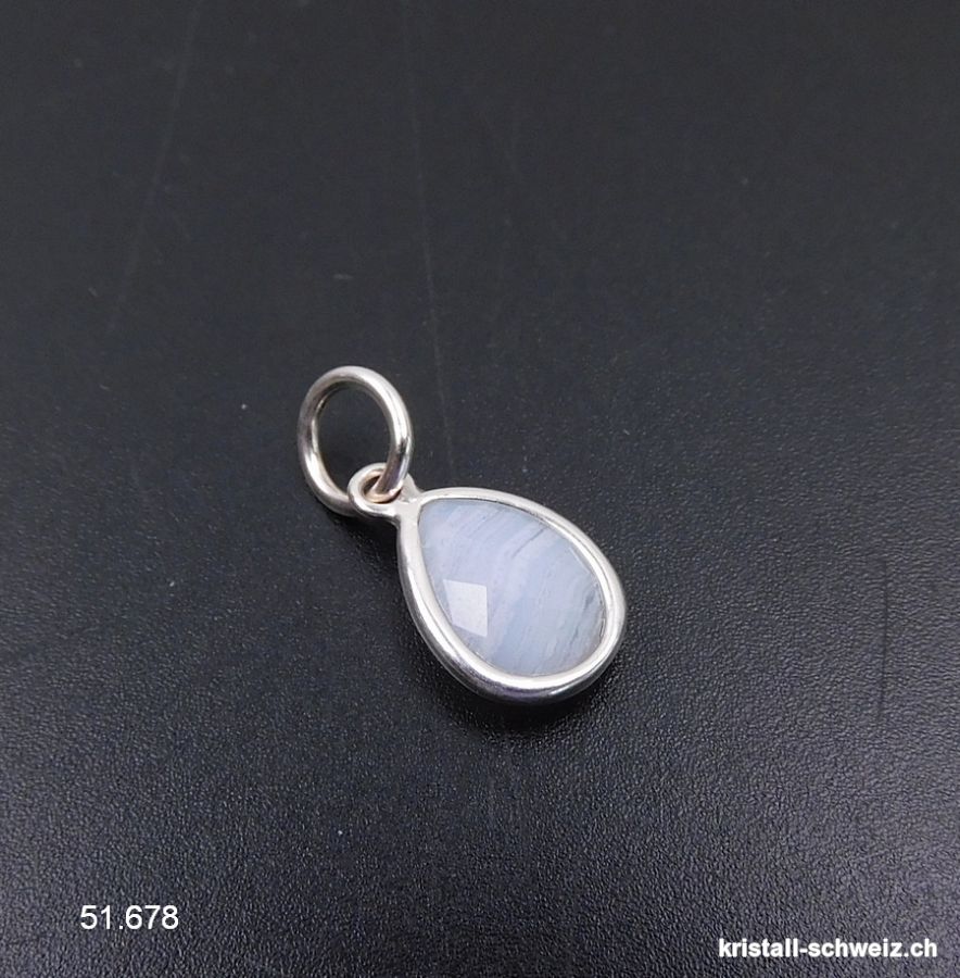 Anhänger Chalcedon blau, mini-Tropfen facettiert aus 925 Silber