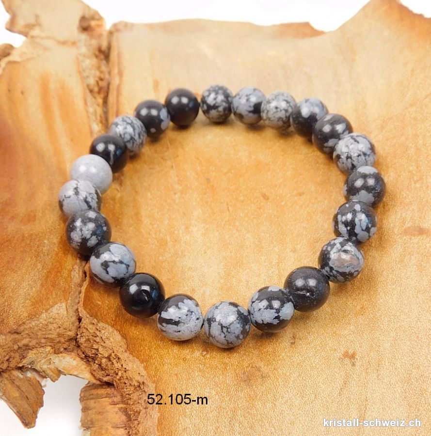 Armband Obsidian Schneeflocken 8 - 9 mm / 18 cm. Grösse M