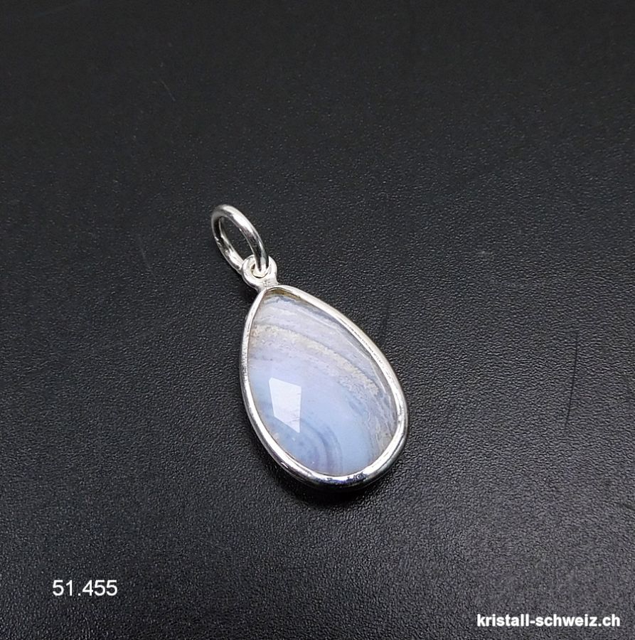 Anhänger Chalcedon blau, Tropfen facettiert aus 925 Silber