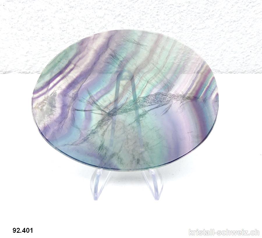 Fluorit Regenbogen polierte Platte 11,6 cm und Ständer. Einzellos