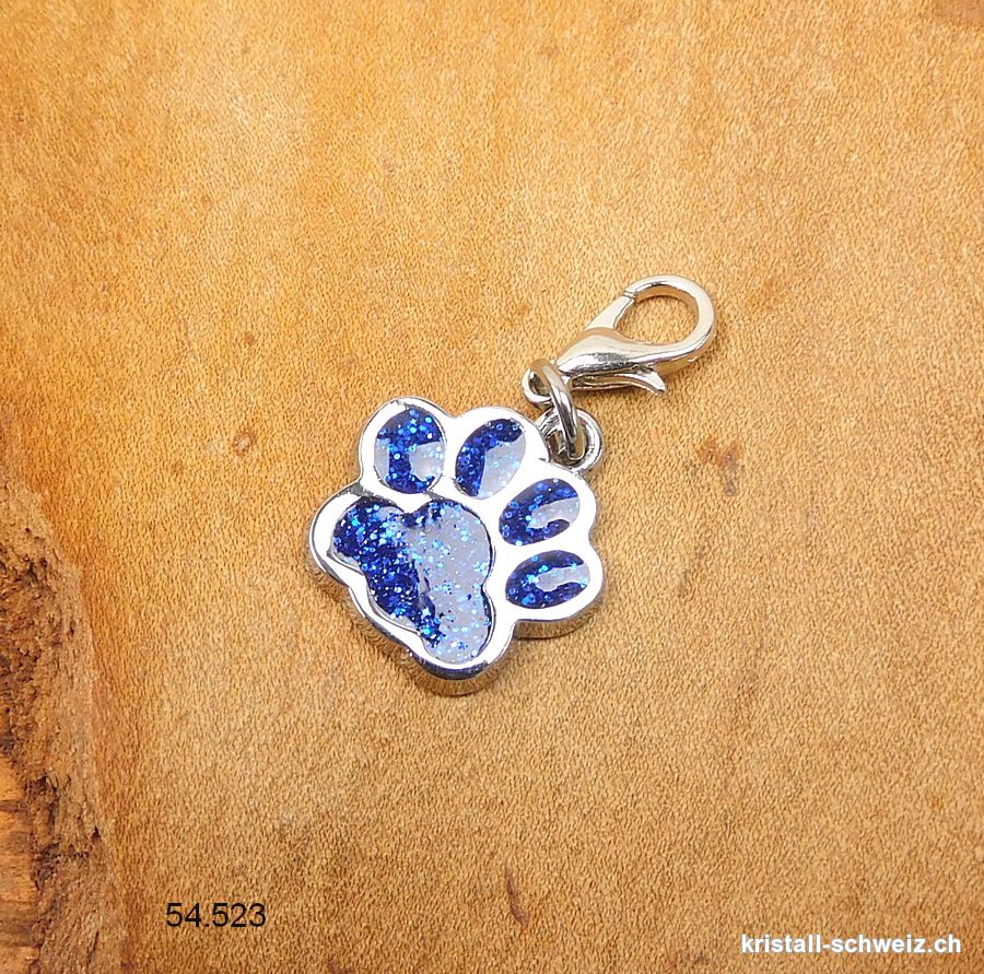 Charm Tierpfote BLAU 1,6 cm, aus Metall mit Verschluss