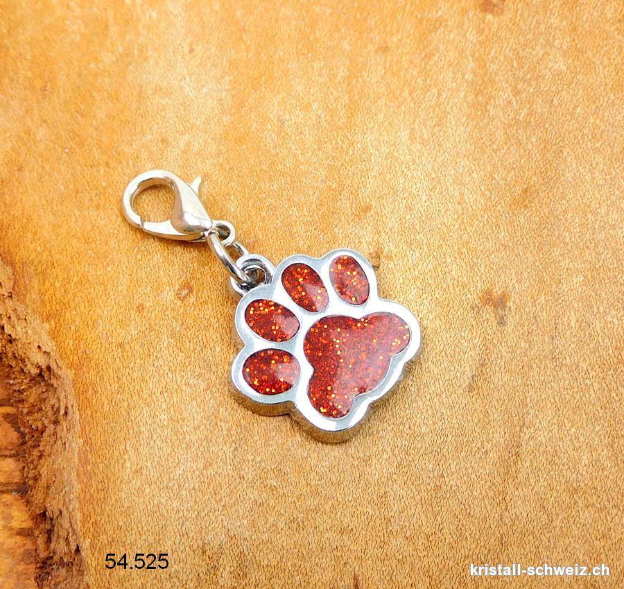 Charm Tierpfote DUNKLE ORANGE 1,6 cm, aus Metall mit Verschluss