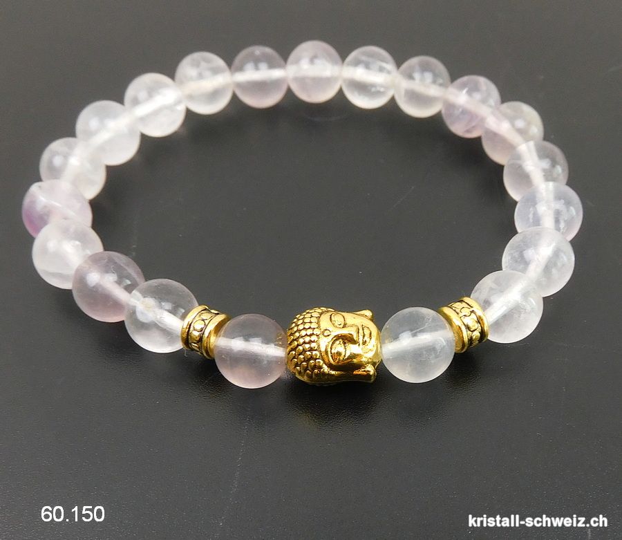 Armband Fluorit hell 8 - 8,5 mm/19 cm, mit BUDDHA vergoldet. Sonderangebot