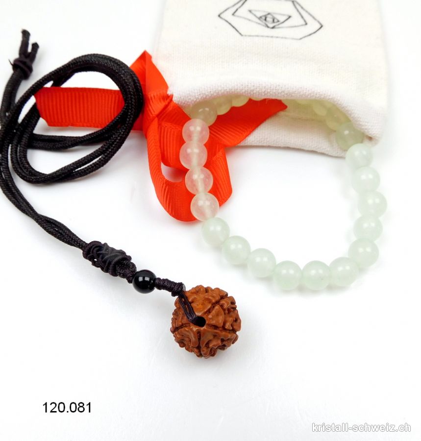 Set SPIRITUELLE BERUHIGUNG Grüner Quarz - Rudraksha. Sonderangebot