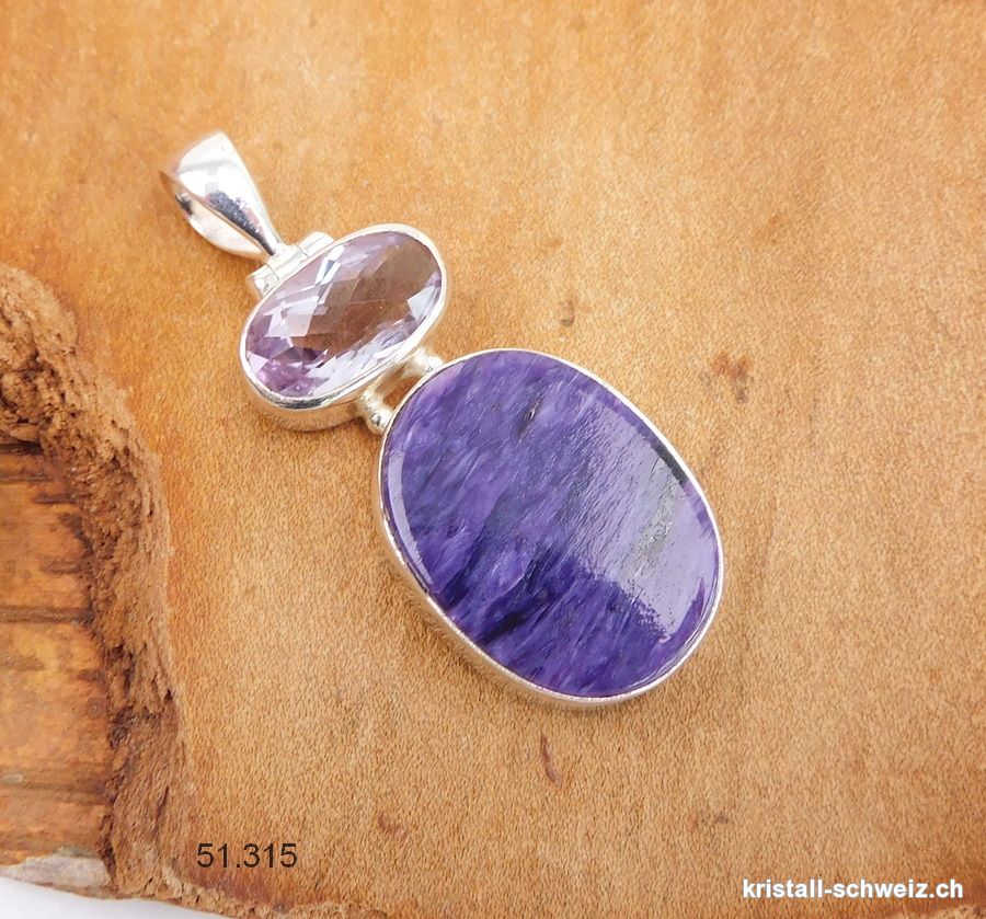 Anhänger Charoit - Amethyst aus 925 Silberfassung. Unikat