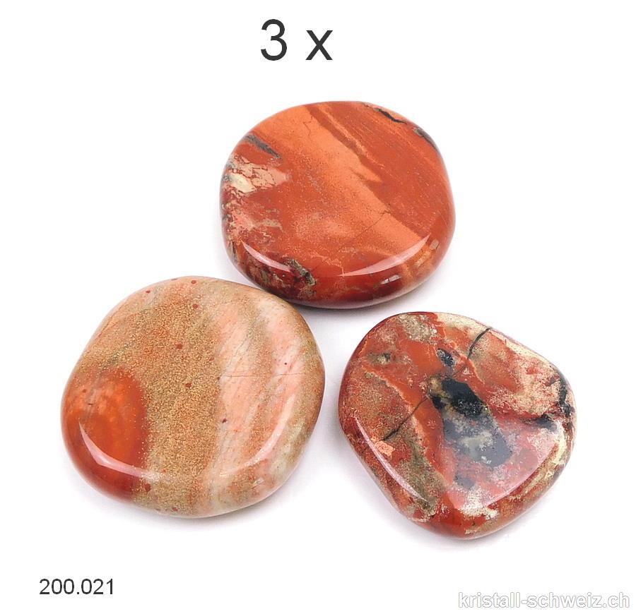 3 x Jaspis rot-beige breckzie 3,5 bis 4,5 cm. L-XL