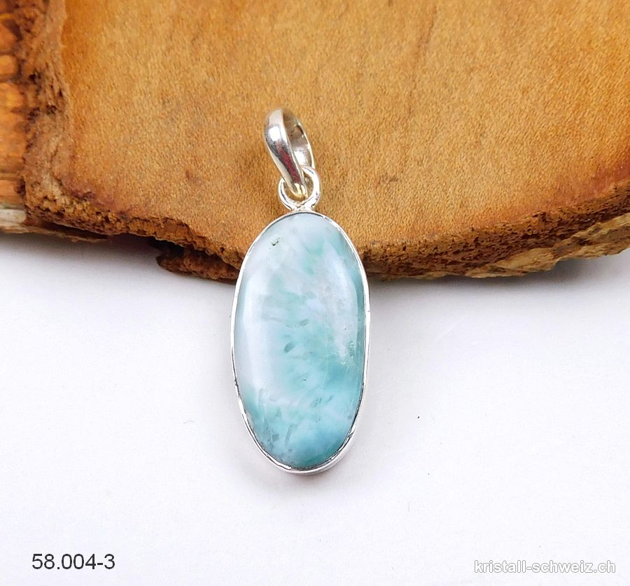 Anhänger Larimar 2,4 cm an Silberfassung. Unikat