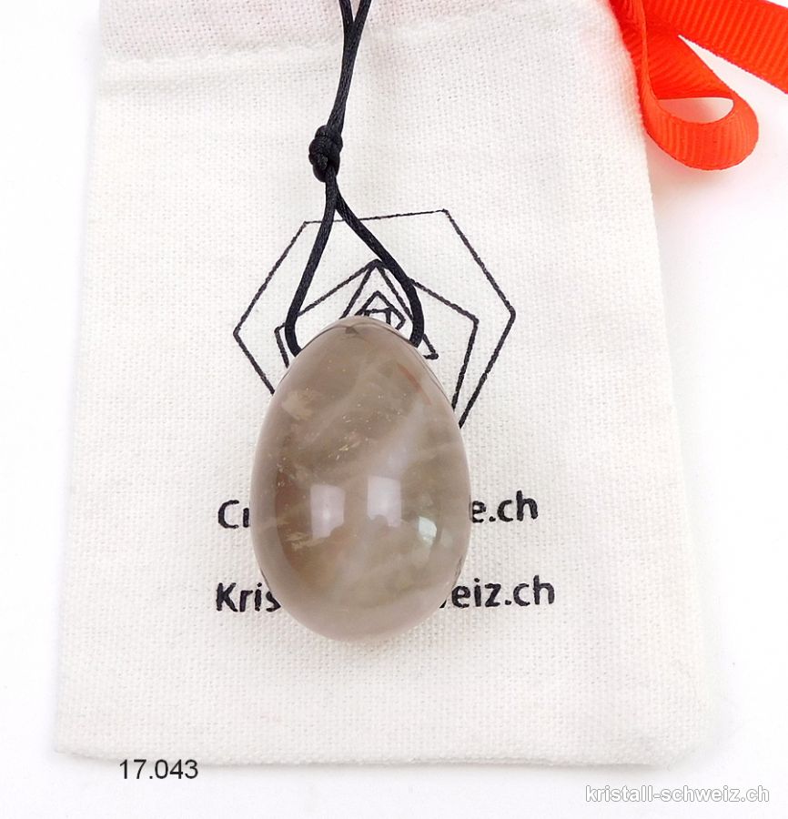 1 Ei YONI Rauchquarz 4 x 2,5 cm. Grösse M. Gebohrt