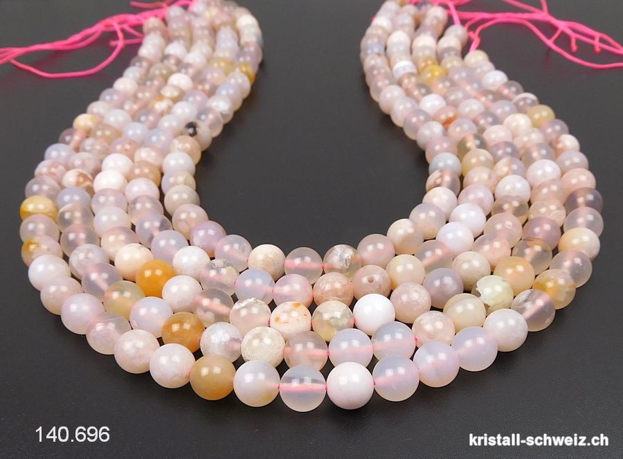 Strang Sakura Achat - Kirschblüten 8,5 mm / 39 cm, ca. 6 Kugeln. Sonderangebot