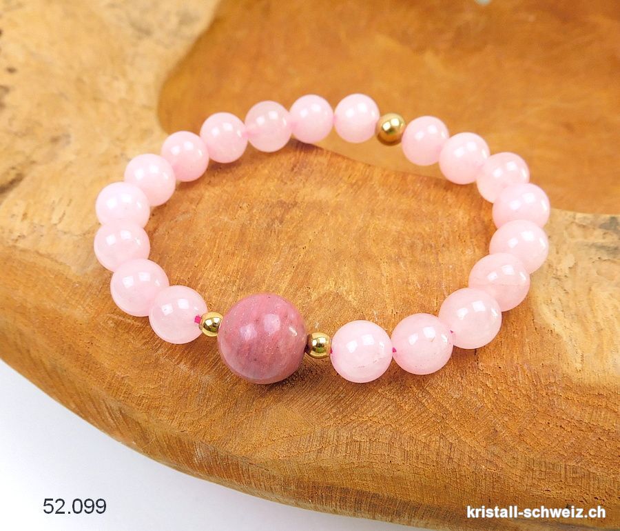 Armband Rosenquarz - Rhodonit 8 mm / 18 cm. Gr. M