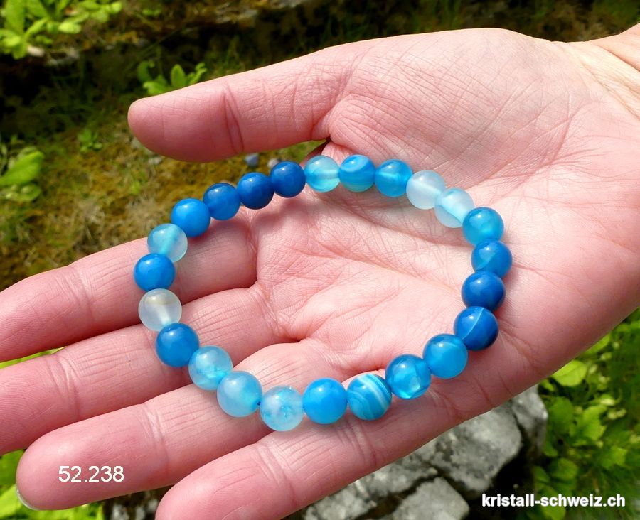 Armband Achat blau 8 mm, elastisch 18 cm