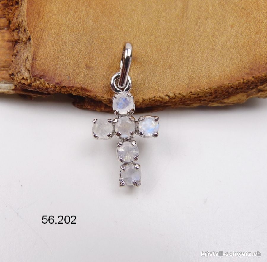  Anhänger kleine KREUZ Mondstein Regenbogen aus 925 Silber