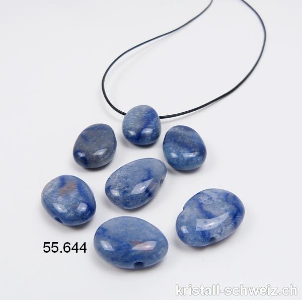 Blauquarz - Quarz blau 2,5-3 cm gebohrt mit Lederband