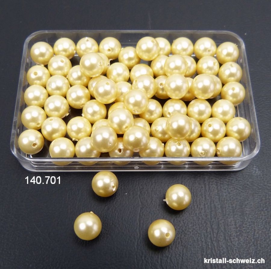 Muschelkern beschichtet pastelgelb-golden, Kugel gelocht 6 mm