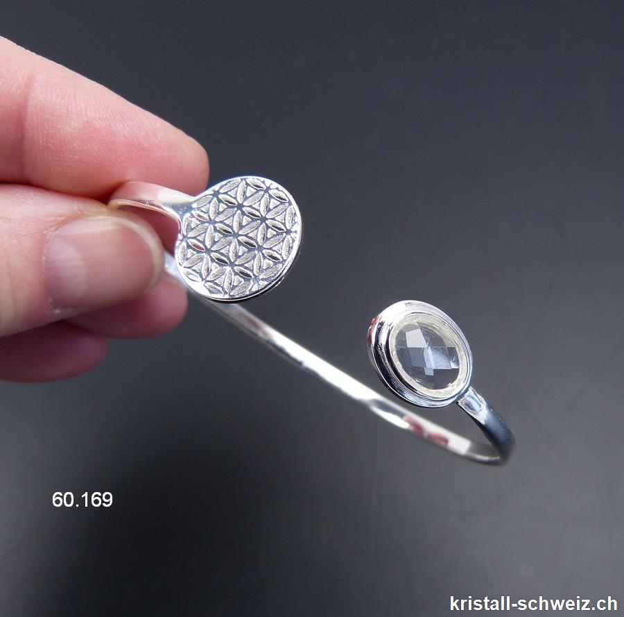 Armband Bergkristall - Blume des Lebens aus 925 Silber, 18 - 19 cm